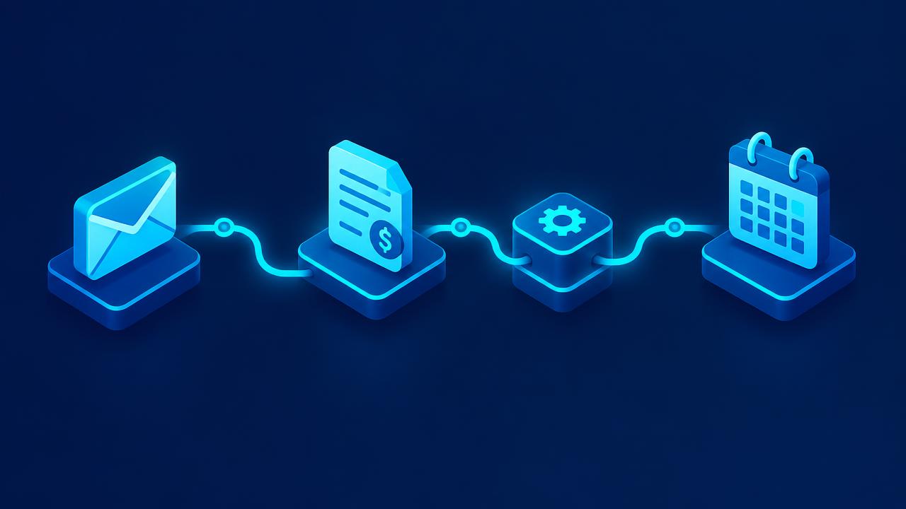 Automated chain linking email, invoice, processing, and calendar