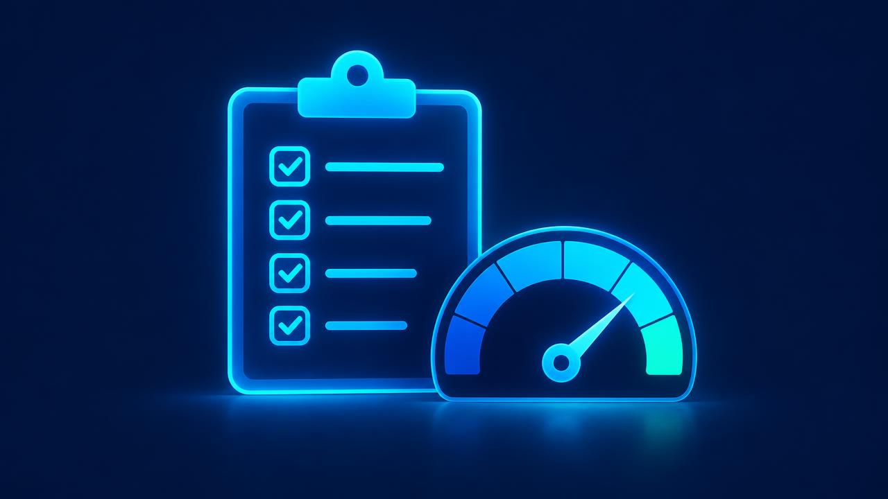 Glowing checklist clipboard beside a readiness gauge