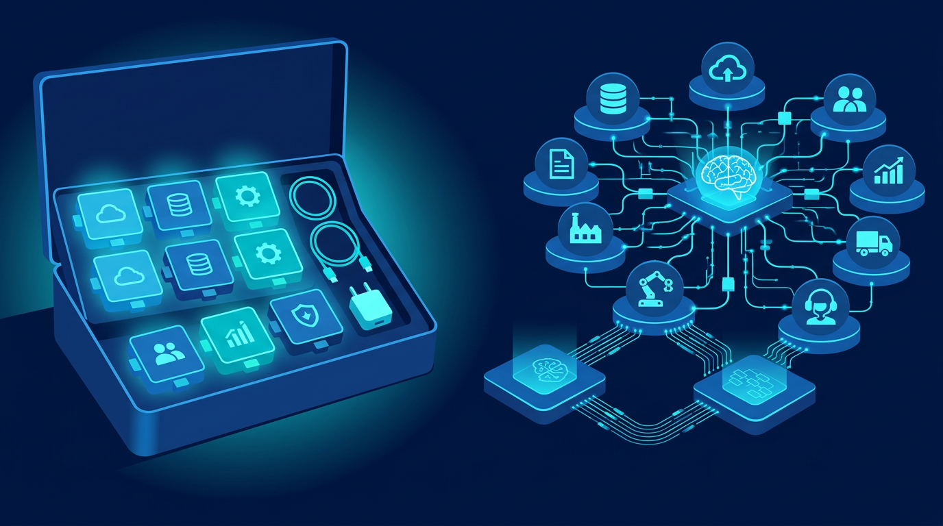 Ready-made software kit compared with a tailored AI system connecting company tools